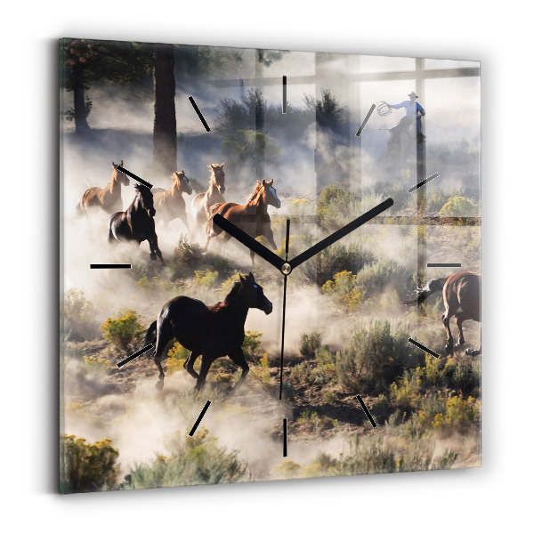 Reloj de pared cuadrado Manada de caballos a toda velocidad