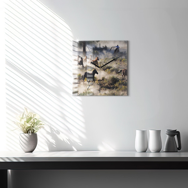 Reloj de pared cuadrado Manada de caballos a toda velocidad