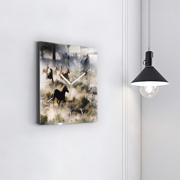 Reloj de pared cuadrado Manada de caballos a toda velocidad