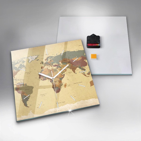 Reloj cuadrado Mapamundi estilo vintage