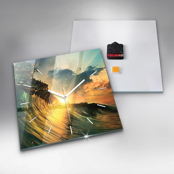 Reloj cuadrado Ola perspectiva Puesta de sol