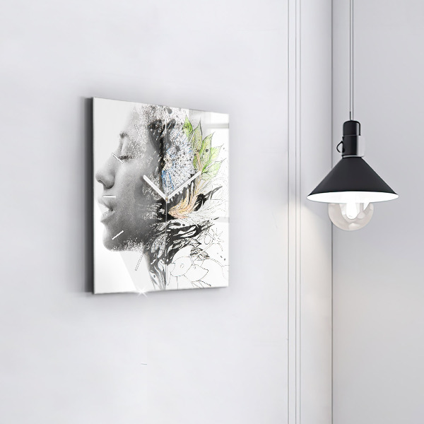 Reloj de pared cuadrado Rostro de mujer abstracto