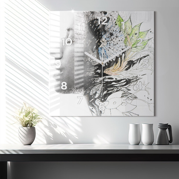 Reloj de pared cuadrado Rostro de mujer abstracto