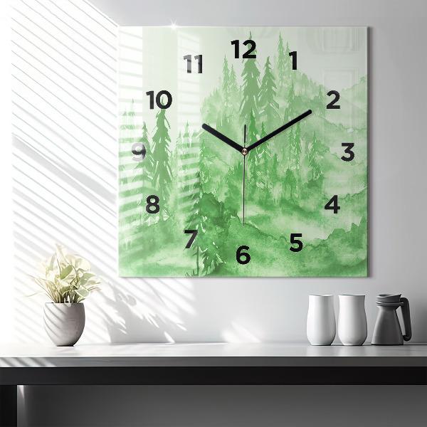 Reloj cuadrado Pintura de un bosque verde