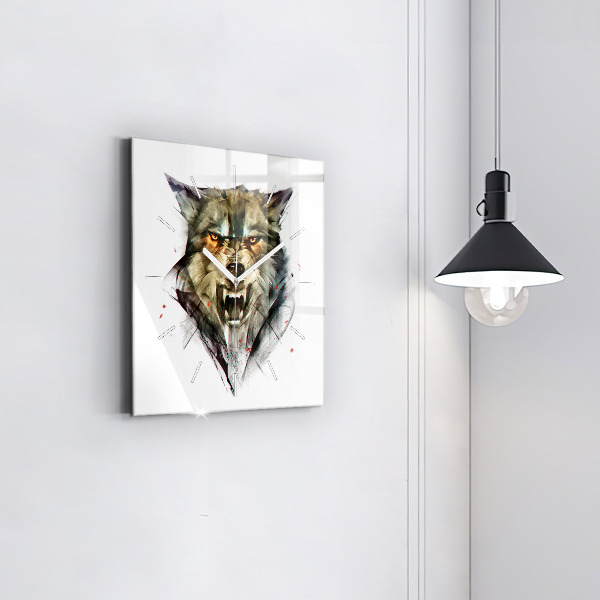 Reloj de pared cuadrado Retrato dibujado de un lobo