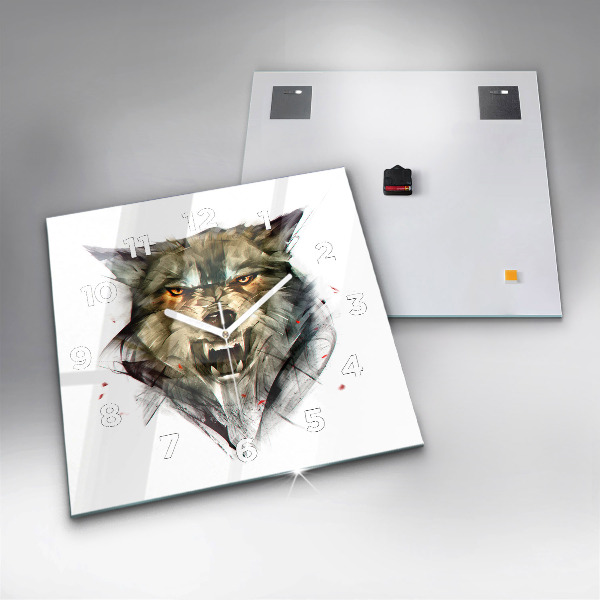 Reloj de pared cuadrado Retrato dibujado de un lobo