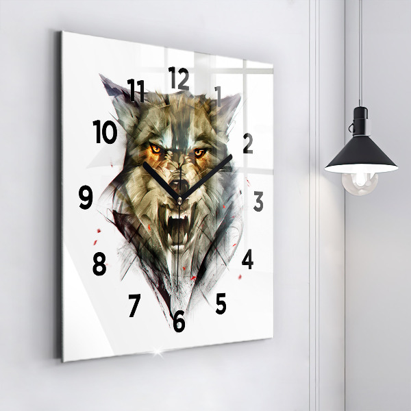 Reloj de pared cuadrado Retrato dibujado de un lobo