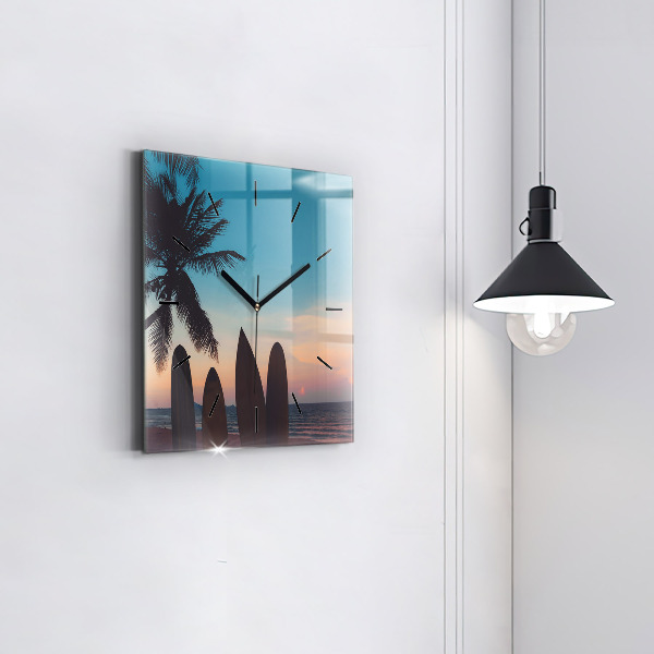 Reloj de pared cuadrado Surf en la playa