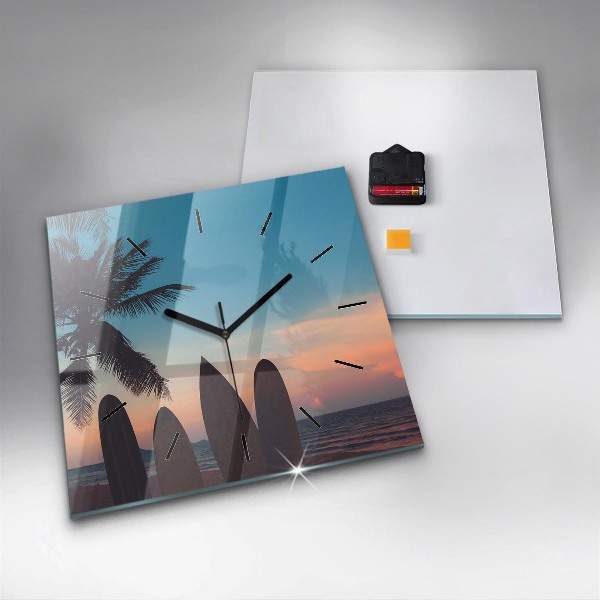 Reloj de pared cuadrado Surf en la playa