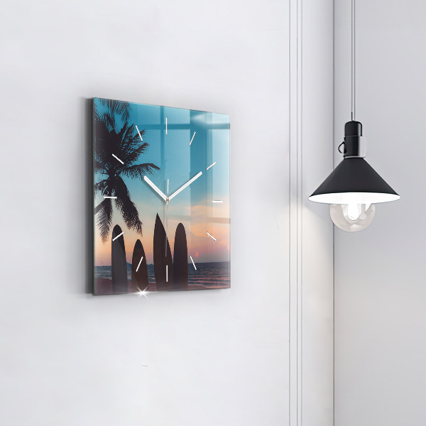 Reloj de pared cuadrado Surf en la playa