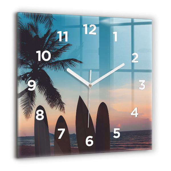 Reloj de pared cuadrado Surf en la playa