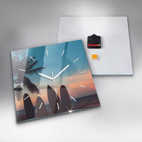 Reloj de pared cuadrado Surf en la playa