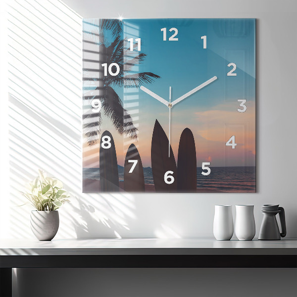 Reloj de pared cuadrado Surf en la playa