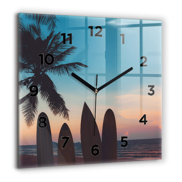 Reloj de pared cuadrado Surf en la playa