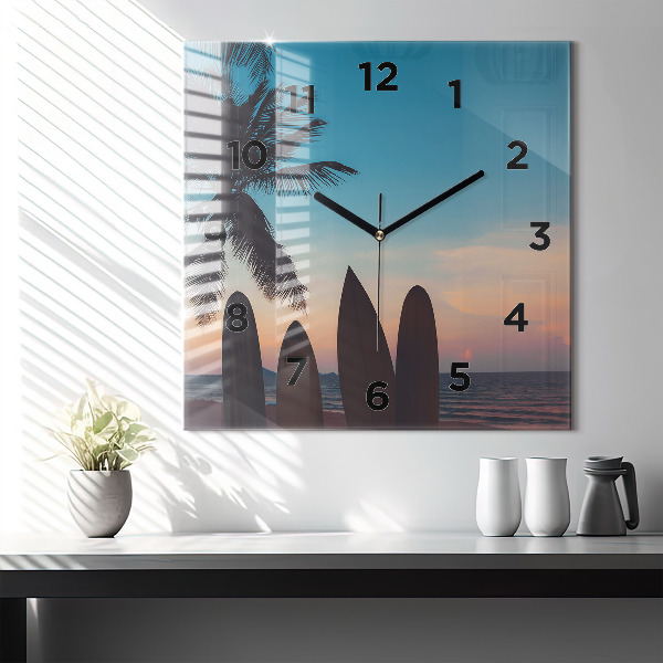 Reloj de pared cuadrado Surf en la playa