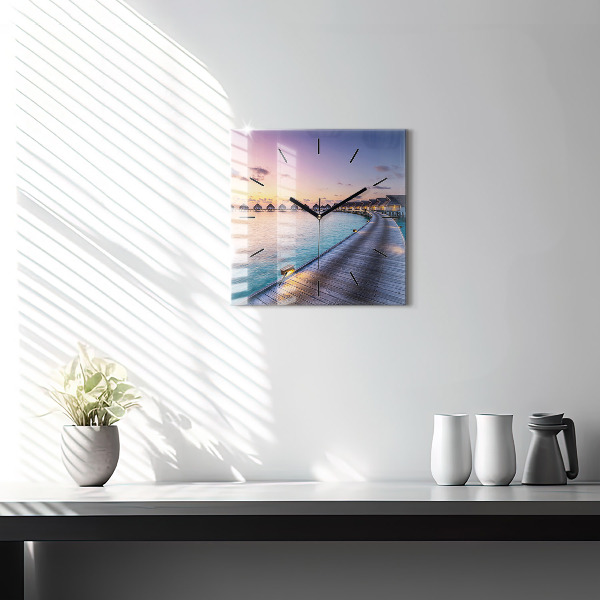 Reloj de pared cuadrado Puesta de sol Maldivas