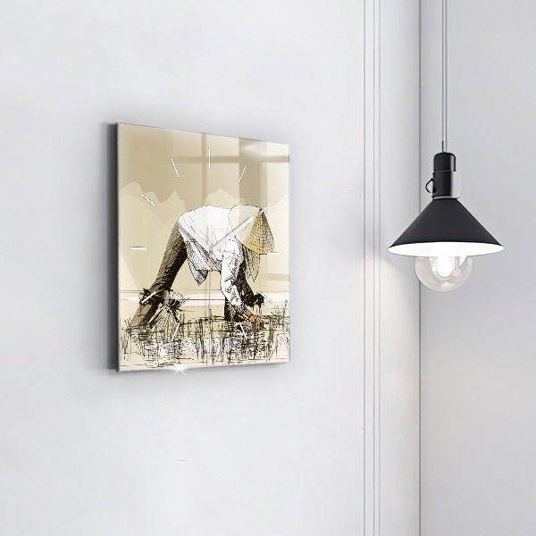 Reloj de pared cuadrado Mujer recogiendo arroz