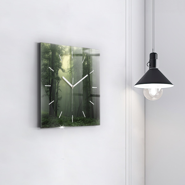 Reloj de pared cuadrado Bosque brumoso por la mañana