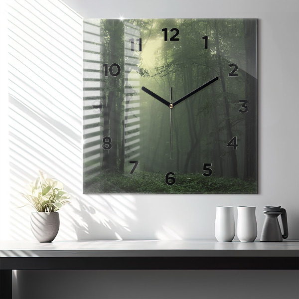 Reloj de pared cuadrado Bosque brumoso por la mañana