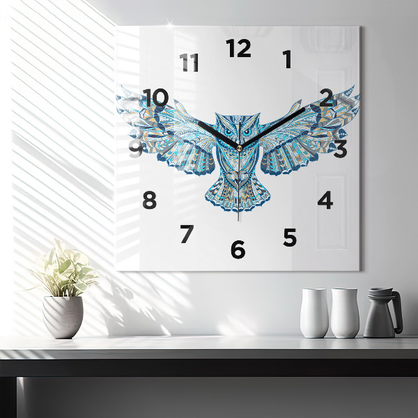 Reloj de pared cuadrado Búho en vuelo