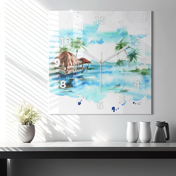 Reloj de pared cuadrado Cuadro isla desierta