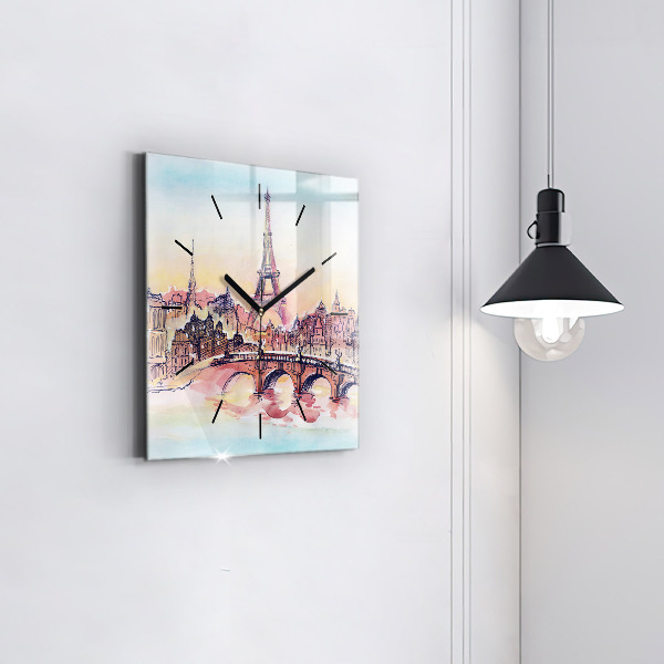 Reloj de pared cuadrado Paisaje pintado de París