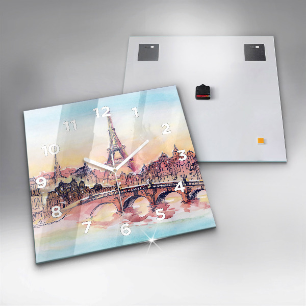 Reloj de pared cuadrado Paisaje pintado de París