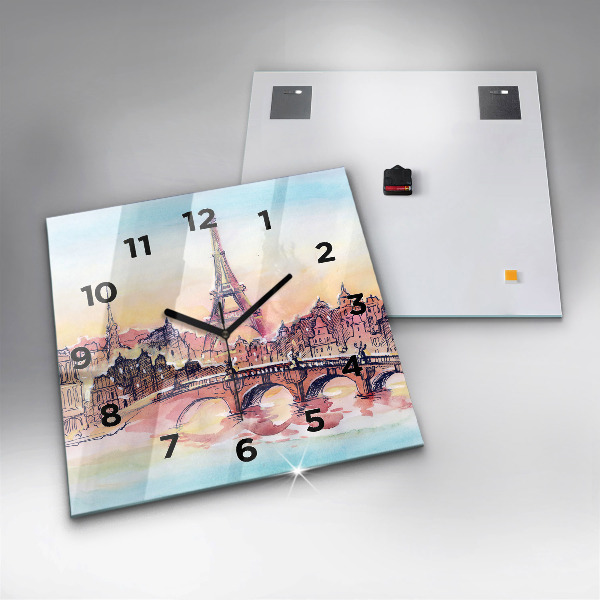 Reloj de pared cuadrado Paisaje pintado de París