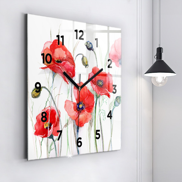 Reloj cuadrado Amapolas rojas pintadas