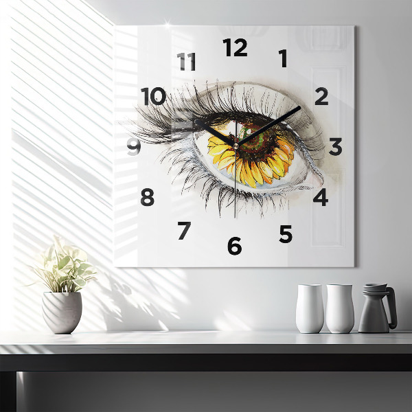 Reloj de pared cuadrado Girasol en el ojo