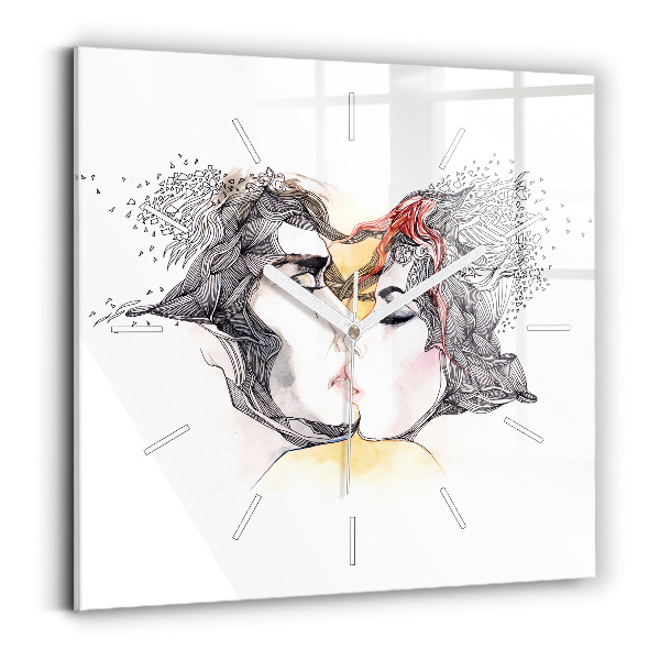Reloj de pared cuadrado Dibujo de un beso de amor