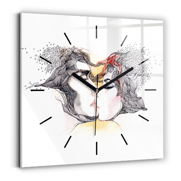 Reloj de pared cuadrado Dibujo de un beso de amor