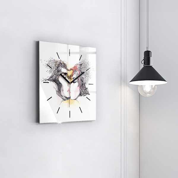Reloj de pared cuadrado Dibujo de un beso de amor