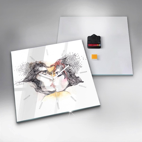Reloj de pared cuadrado Dibujo de un beso de amor