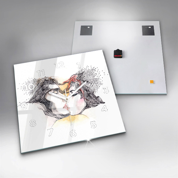 Reloj de pared cuadrado Dibujo de un beso de amor