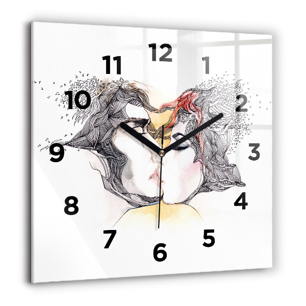 Reloj de pared cuadrado Dibujo de un beso de amor