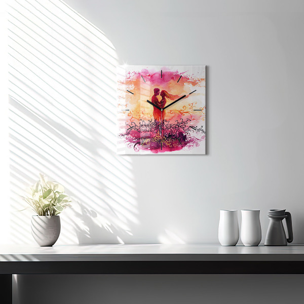 Reloj cuadrado Acuarela de una pareja enamorada