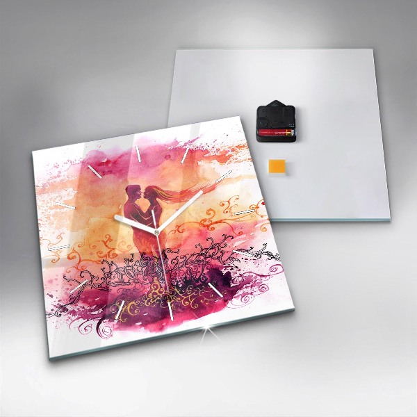 Reloj cuadrado Acuarela de una pareja enamorada