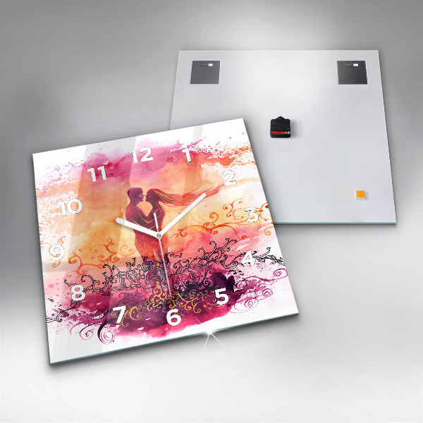 Reloj cuadrado Acuarela de una pareja enamorada