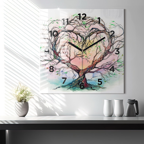 Reloj de pared cuadrado Árbol corazón naturaleza