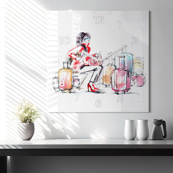 Reloj de pared cuadrado Maleta de viaje de mujer
