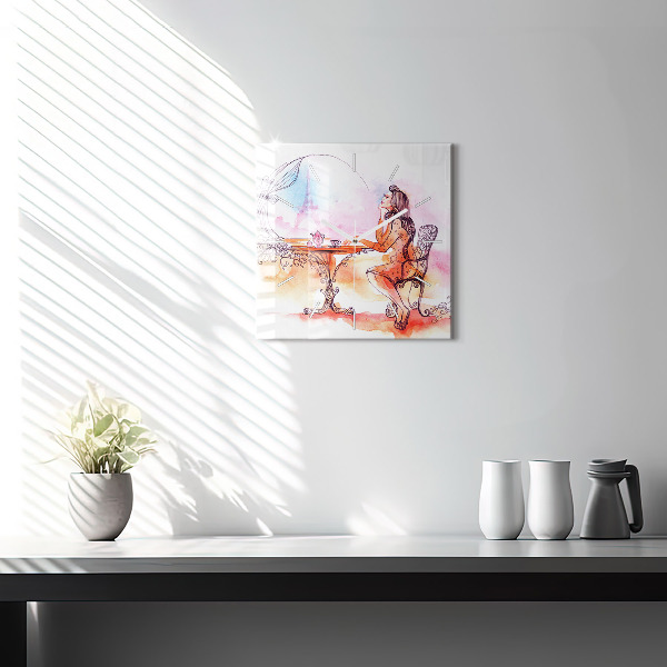 Reloj de pared cuadrado Mujer bebiendo té