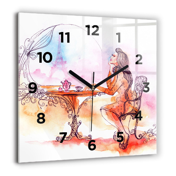 Reloj de pared cuadrado Mujer bebiendo té