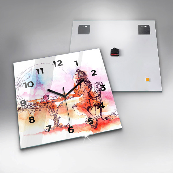 Reloj de pared cuadrado Mujer bebiendo té