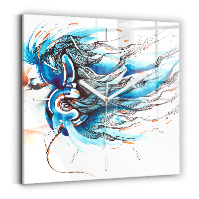 Reloj de pared cuadrado Ilustración de auriculares