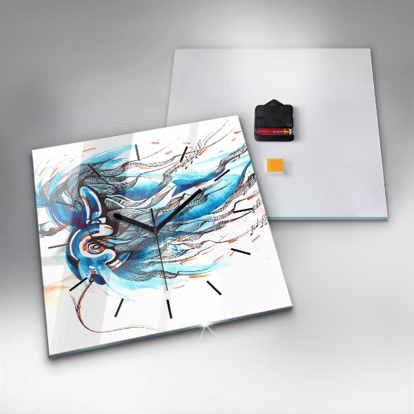 Reloj de pared cuadrado Ilustración de auriculares