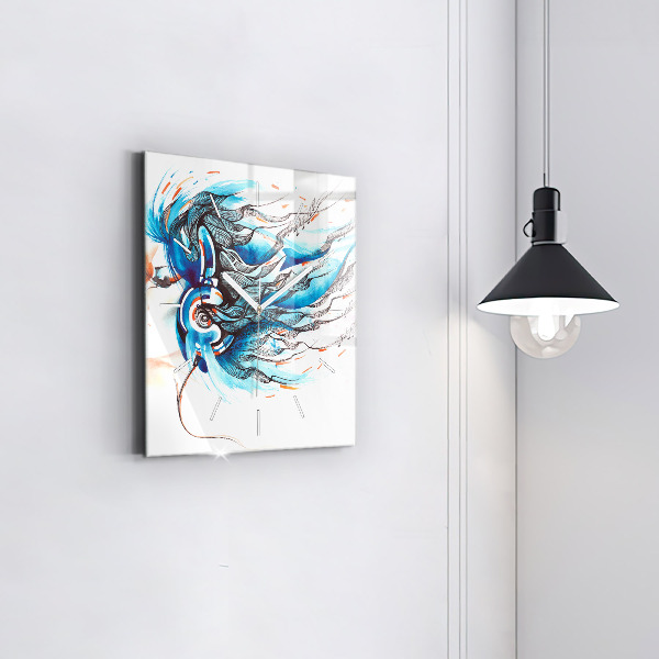 Reloj de pared cuadrado Ilustración de auriculares