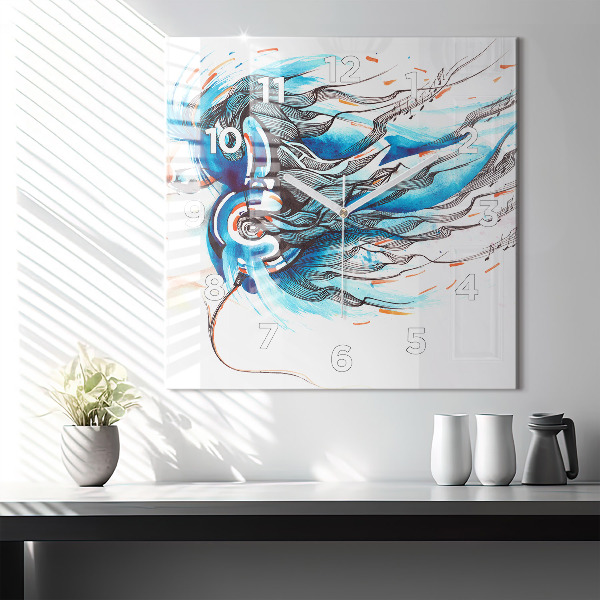 Reloj de pared cuadrado Ilustración de auriculares