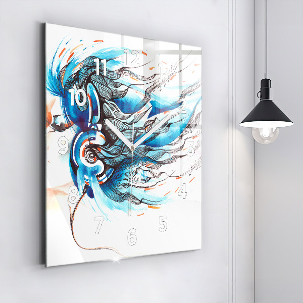 Reloj de pared cuadrado Ilustración de auriculares