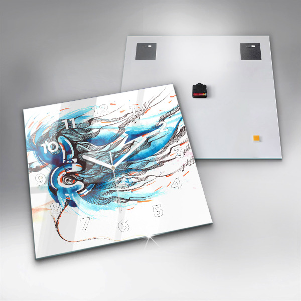 Reloj de pared cuadrado Ilustración de auriculares